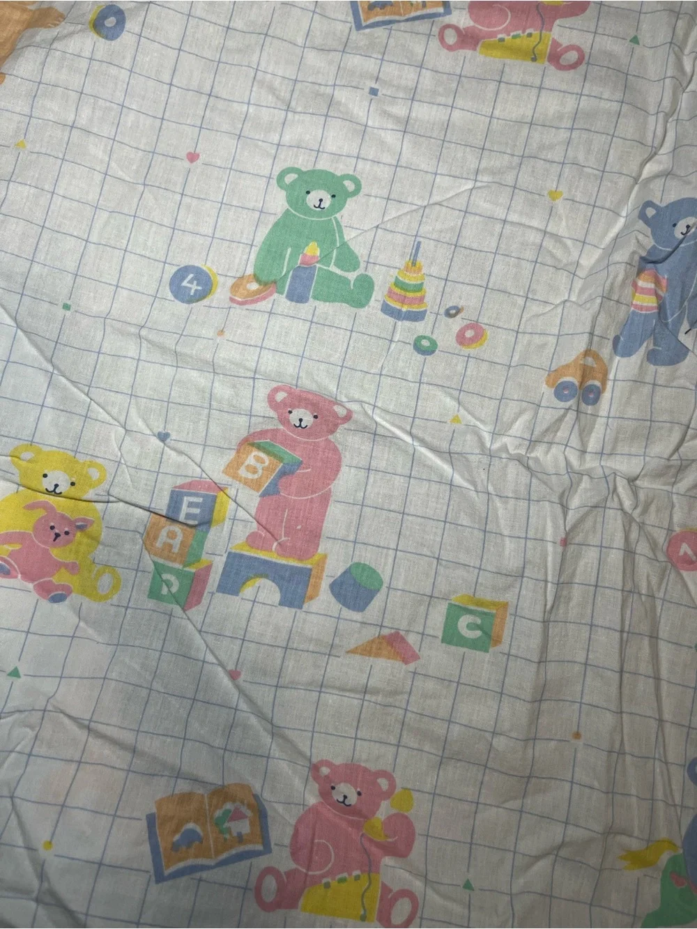 Vintage Crib Quilted Blanket & Sheet Set Teddy Bear Sheep Duck Pastel Nursery